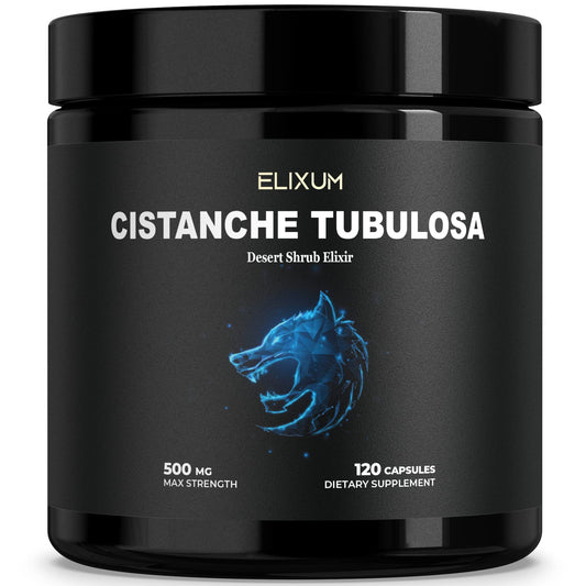 Elixum Cistanche Tubulosa 500mg (120 Capsules) - Promotes Vitality, Strength, Focus, Positive Mood, & Drive - Highly Bioavailable, Plant Based Supplement - Vegan, Non-GMO